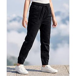 Pine Kids Cotton Rich Stretchable full length denim Joggers - Black