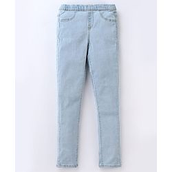 Pine Kids Cotton Stretchable Full Length Denim Jegging with Adjustable Waist Band - Ice Blue
