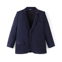 Pine Kids Full Sleeves Knitted Solid Colour Blazer - Navy Blue