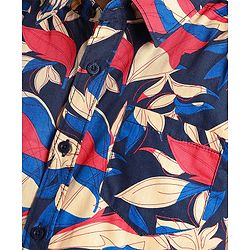 Pine Kids Cotton Roll Up Full Sleeves Leaves Printed Shirt- Navy Blue