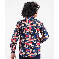 Pine Kids Cotton Roll Up Full Sleeves Leaves Printed Shirt- Navy Blue
