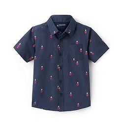 Pine Kids Cotton Poplin Half Sleeves Shirt Pineapple Print- Navy Blue