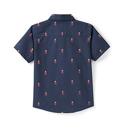 Pine Kids Cotton Poplin Half Sleeves Shirt Pineapple Print- Navy Blue