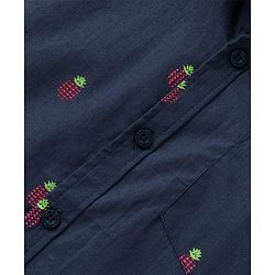 Pine Kids Cotton Poplin Half Sleeves Shirt Pineapple Print- Navy Blue