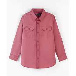 Pine Kids Cotton Woven Full Sleeves Double Flap Pocket Shirt with Inner Tee- Red