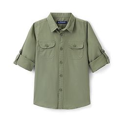 Pine Kids Cotton Twill Roll Up Full Sleeves Shirt Solid- Green