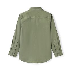 Pine Kids Cotton Twill Roll Up Full Sleeves Shirt Solid- Green