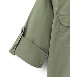 Pine Kids Cotton Twill Roll Up Full Sleeves Shirt Solid- Green