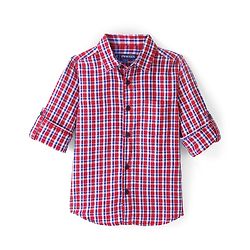 Pine Kids Cotton Full Sleeve Turn Up Single Pocket Checkered Shirt - Red