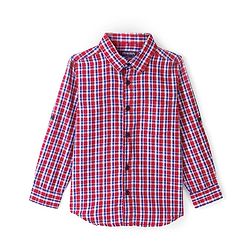 Pine Kids Cotton Full Sleeve Turn Up Single Pocket Checkered Shirt - Red
