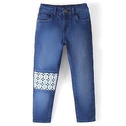 Pine Kids Full Length Denim with Lace Detailing- Mid Blue