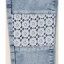 Pine Kids Cotton Elastane Full Length Denim Jeans with Lace Detailing- Light Blue