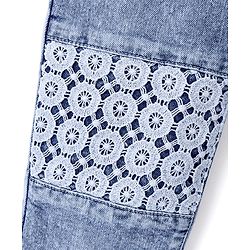 Pine Kids Cotton Elastane Full Length Denim Jeans with Lace Detailing- Light Blue