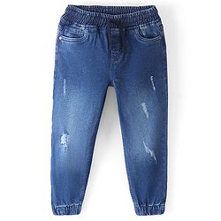 Pine Kids Cotton Elastane Full Length Washed Denim Jeans - Mid Blue