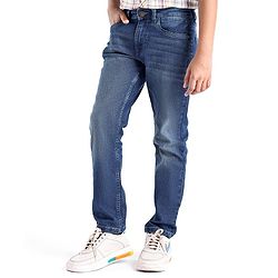 Pine Kids Denim Woven Full Length Washed Jeans - Dark Blue