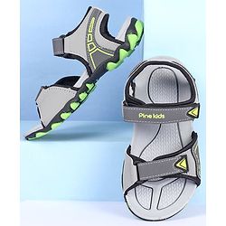 Pine Kids Velcro Closure Sandals with Logo Print - Grey