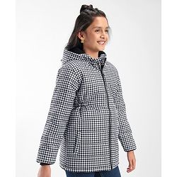 Pine Kids Full Sleeves Checked Print Medium Winter Hooded Jacket - Black & White