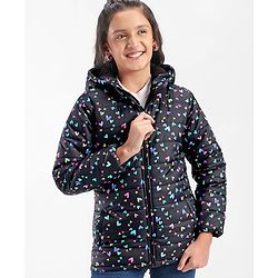 Pine Kids Full Sleeves Hooded All Over Heart Printed Jacket - Multicolor