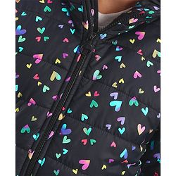 Pine Kids Full Sleeves Hooded All Over Heart Printed Jacket - Multicolor