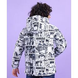 Pine Kids Full Sleeves Hooded Anime Printed Heavy Winter Jacket - Black & White