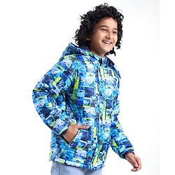 Pine Kids Full Sleeves Abstract Printed Medium Winter Jacket - Multicolor