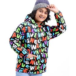 Pine Kids Woven Full Sleeves Text Printed Medium Winter Hooded Jacket - Multicolor