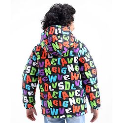 Pine Kids Woven Full Sleeves Text Printed Medium Winter Hooded Jacket - Multicolor