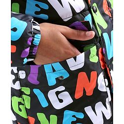 Pine Kids Woven Full Sleeves Text Printed Medium Winter Hooded Jacket - Multicolor