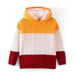 Pine Kids Full Sleeves Tricolor Hooded Sweater - Multocolor
