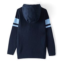 Pine Kids Full Sleeves Hooded Sweater With Embroidery - Navy Blue