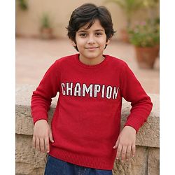 Pine Kids Full Sleeves Sweater With Champion Print - Red