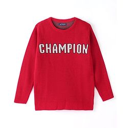 Pine Kids Full Sleeves Sweater With Champion Print - Red