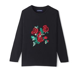 Pine Kids  Full Sleeves Jaquard Sweater Floral Design - Black