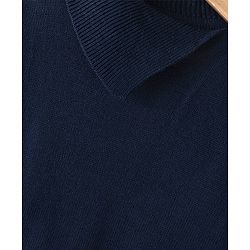 Pine Kids Full Sleeves Fine Knit Solid Woolen Dress with Belt - Navy