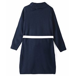 Pine Kids Full Sleeves Fine Knit Solid Woolen Dress with Belt - Navy