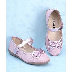 Pine Kids Ballerinas with Velcro Closure & Bow Applique - Pink