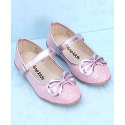 Pine Kids Ballerinas with Velcro Closure & Bow Applique - Pink