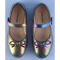 Pine Kids Ballerinas  with Velcro Closure & Bow Applique - Blue