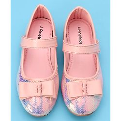 Pine Kids Ballerinas with Velcro Closure & Bow Applique- Pink