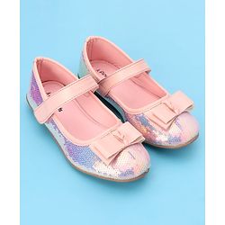Pine Kids Ballerinas with Velcro Closure & Bow Applique- Pink