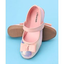 Pine Kids Ballerinas with Velcro Closure & Bow Applique- Pink