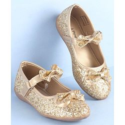 Pine Kids Ballerinas with Velcro Closure & Bow Applique- Golden