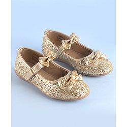Pine Kids Ballerinas with Velcro Closure & Bow Applique- Golden