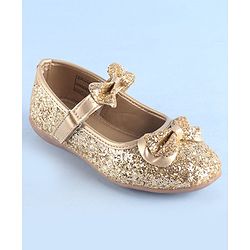 Pine Kids Ballerinas with Velcro Closure & Bow Applique- Golden