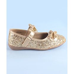 Pine Kids Ballerinas with Velcro Closure & Bow Applique- Golden