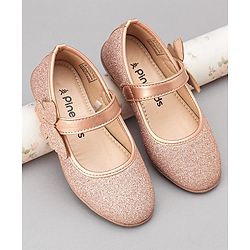 Pine Kids Ballerinas with Velcro Closure Shimmered Butterfly Applique - Golden