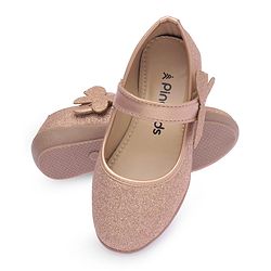 Pine Kids Ballerinas with Velcro Closure Shimmered Butterfly Applique - Golden