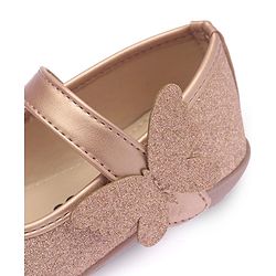 Pine Kids Ballerinas with Velcro Closure Shimmered Butterfly Applique - Golden