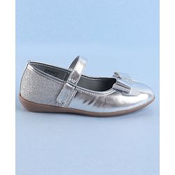 Pine Kids Ballerinas with Velcro Closure & Bow Applique - Silver