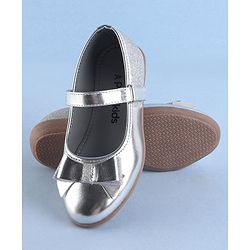 Pine Kids Ballerinas with Velcro Closure & Bow Applique - Silver